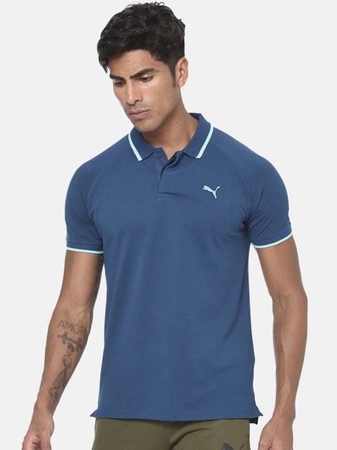 

Puma Men Teal Blue Solid Polo Collar Modern Sports T-shirt