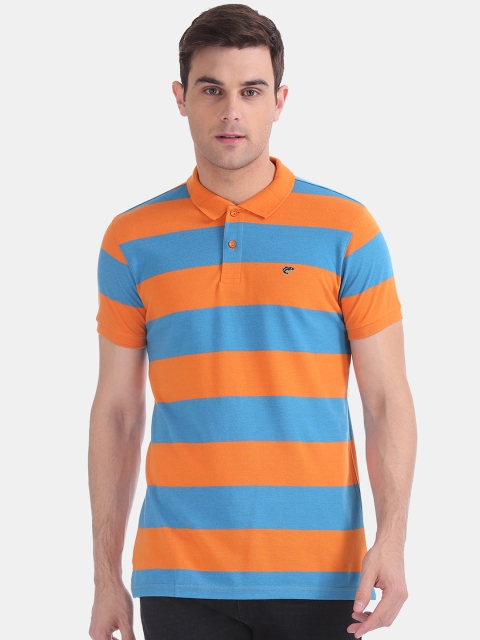 

Ruggers Men Orange Striped Polo Collar T-shirt