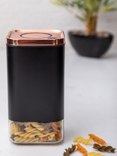 

WHITEGOLD Transparent & Black Glass Jar With Copper-Toned Lid
