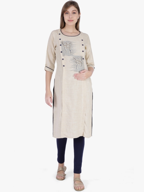 

MomToBe Women Cream-Coloured Embroidered Straight Maternity Kurta