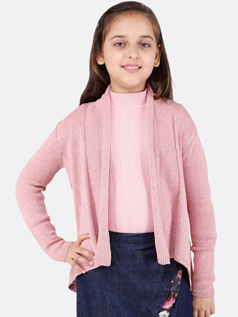 

One Friday Girls Pink Solid Open Front Shrug