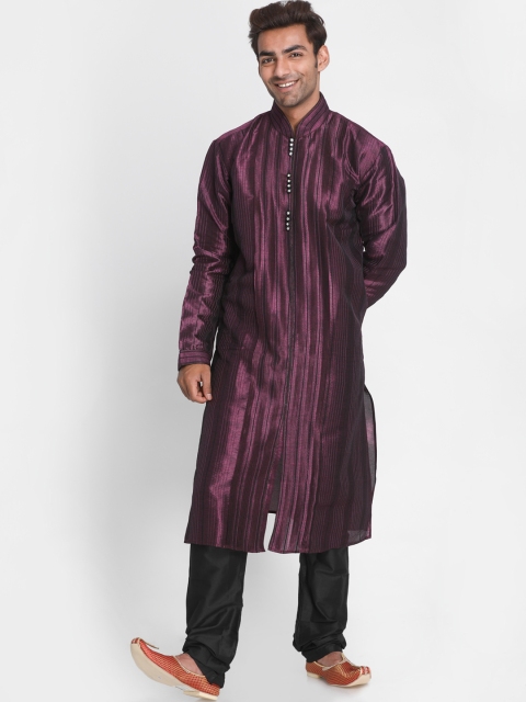 

Lakshya by Manish Men Purple & Black Self-Design Kurta with Trousers