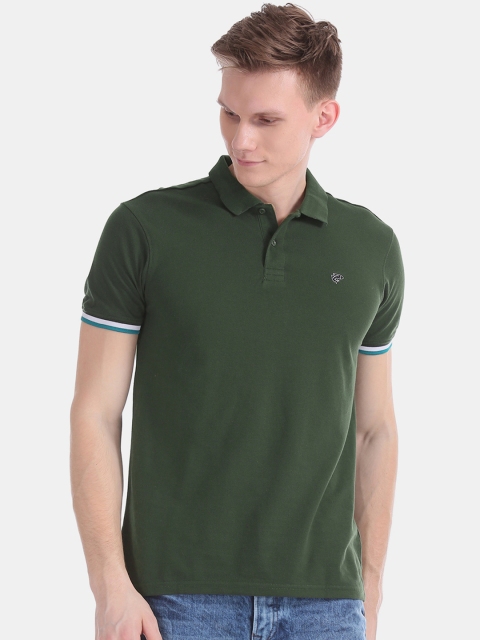 

Ruggers Men Olive Green Solid Polo Collar T-shirt