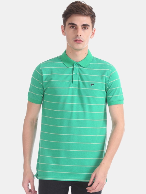 

Ruggers Men Green Striped Polo Collar T-shirt