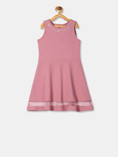

The Childrens Place Girls Pink Solid Knitted Fit and Flare Dress