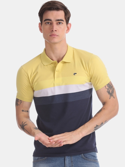 

Ruggers Men Navy Blue & Yellow Colourblocked Polo Collar T-shirt