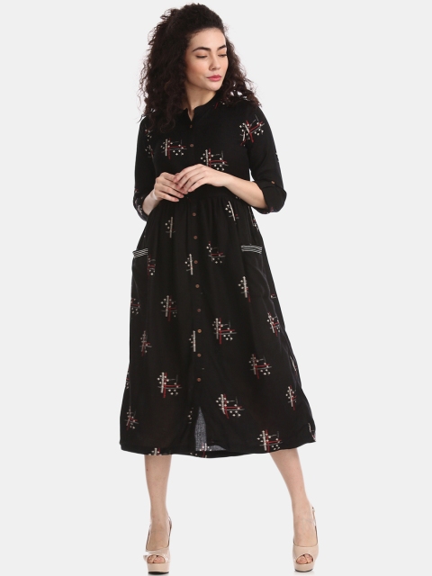

Bronz Black & Off White Ethnic Midi Dress