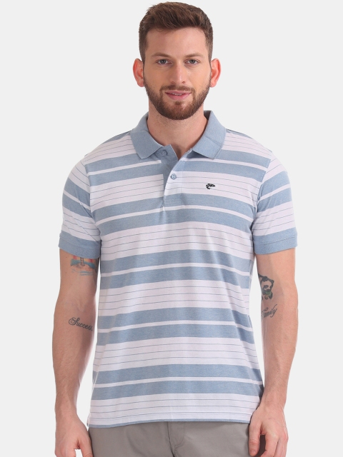 

Ruggers Men Blue & Off-White Striped Polo Collar T-shirt