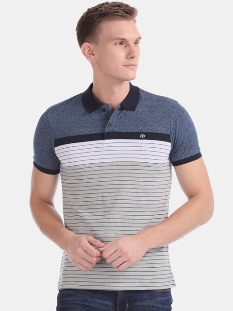

Ruggers Men Blue & White Striped Polo Collar T-shirt