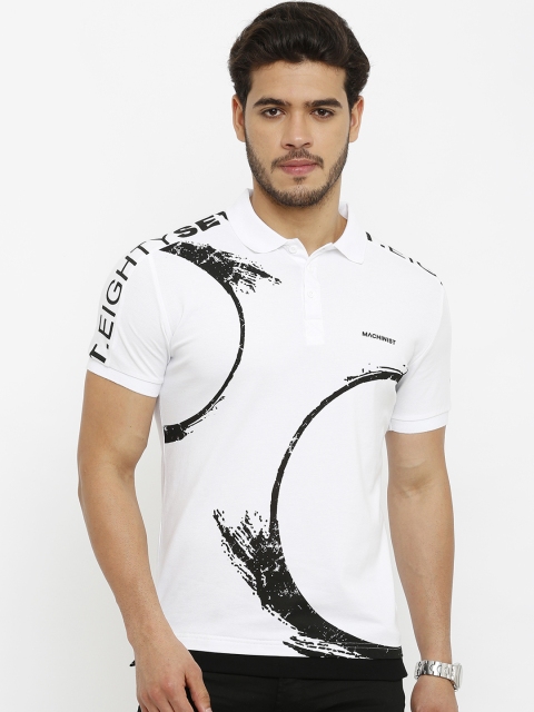 

Rex Straut Jeans Men White Slim Fit Printed Polo Collar T-shirt