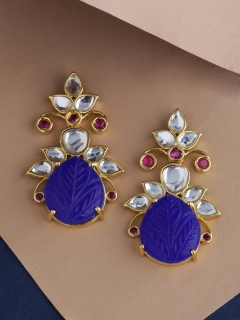 

Tistabene Blue & Gold-Plated Kundan-Studded Classic Drop Earrings