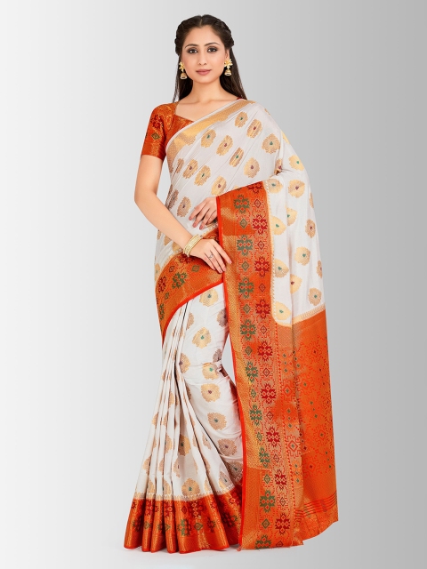 

MIMOSA Off-White & Orange Art Silk Woven Design Paithani Saree