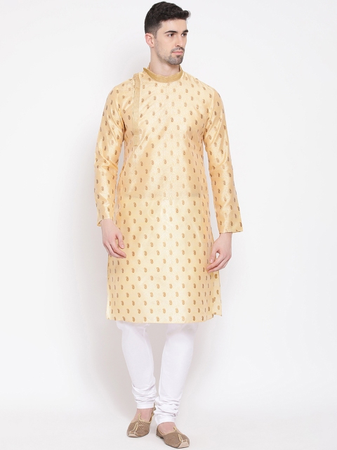 

NAMASKAR Men Beige & White Woven Design Kurta with Churidar