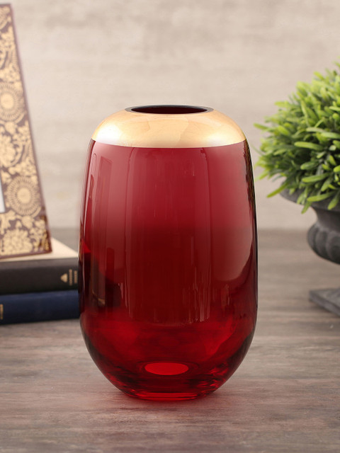 

Pure Home and Living Red & Gold-Toned Small Ruby Red Glass Flower Vase