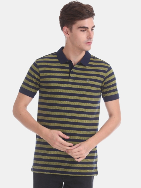 

Ruggers Men Olive Green Striped Polo Collar T-shirt
