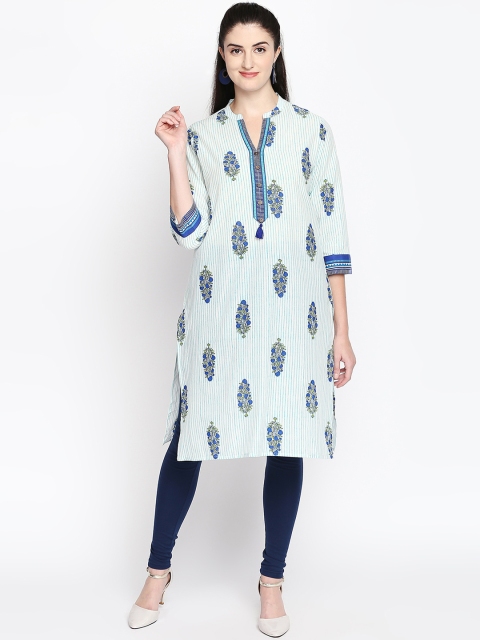 

RANGMANCH BY PANTALOONS Women Green & Blue Printed Straight Kurta