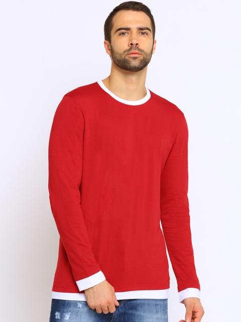 

Maniac Men Red Solid Round Neck T-shirt