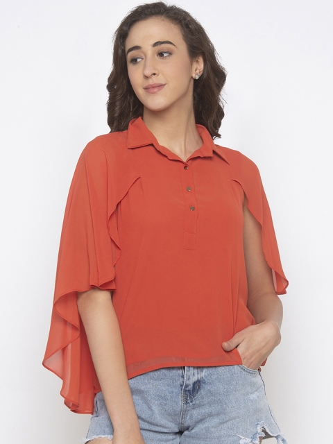 

Iti Women Coral Orange Solid Shirt Style Top