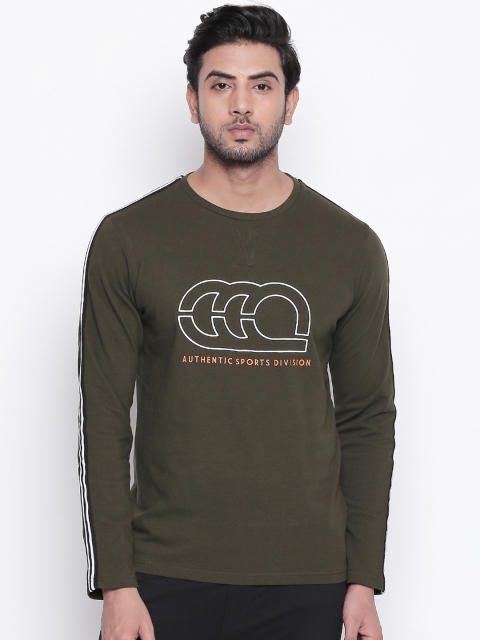 

Ajile by Pantaloons Men Olive Brown Slim Fit Printed Round Neck T-shirt