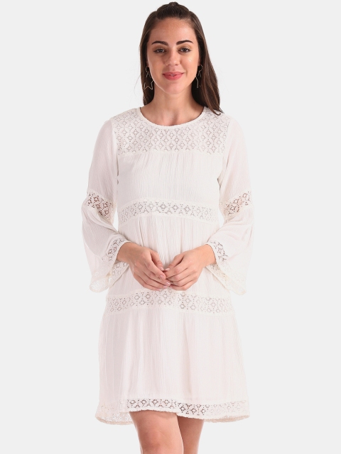 

Cherokee Women White Self Design A-Line Dress