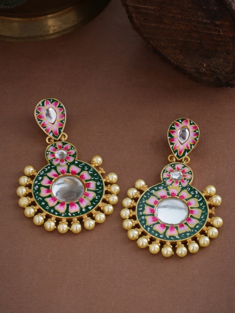 

Tistabene Green & Pink Gold-Plated Classic Drop Earrings