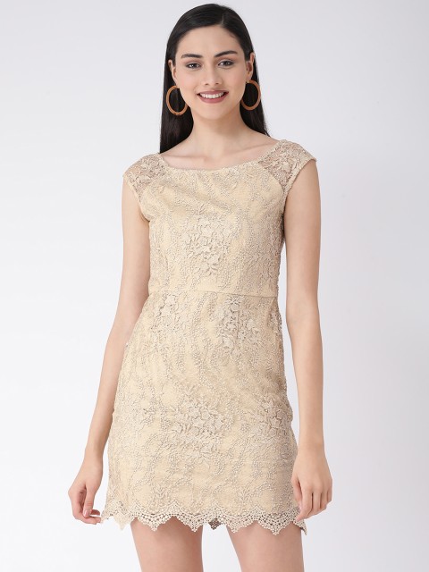 

Latin Quarters Women Beige Self Design Sheath Dress
