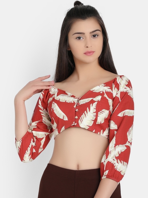 

COVER STORY Women Rust Brown Printed Crop Top