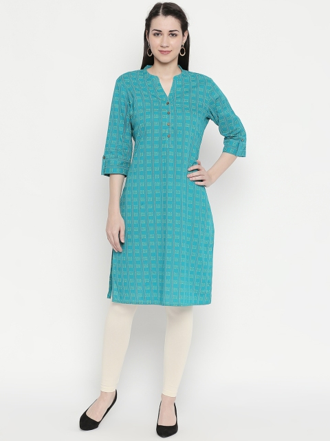 

RANGMANCH BY PANTALOONS Women Teal Green Printed Straight Kurta