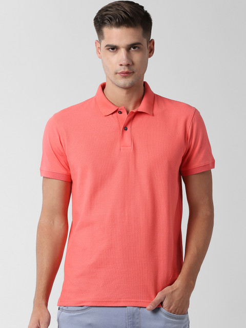 

Peter England Casuals Men Peach-Coloured Solid Polo Collar T-shirt