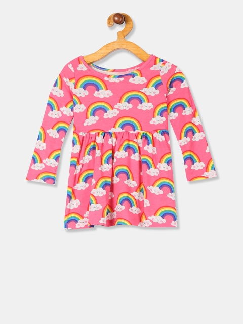

The Childrens Place Girls Pink & White Printed Knitted Fit and Flare Dress
