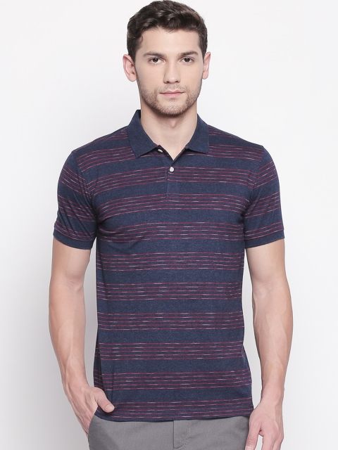 

BYFORD by Pantaloons Men Blue & Red Striped Polo Collar T-shirt