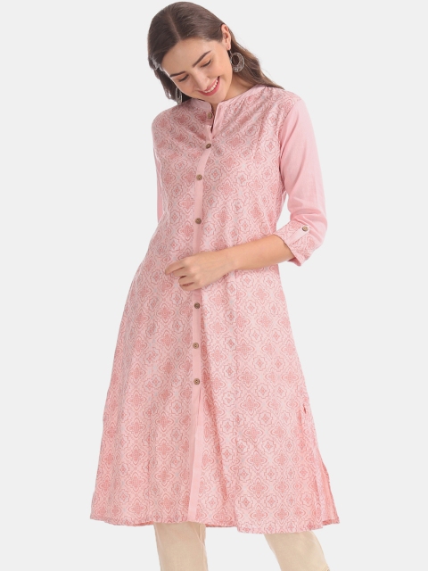 

Karigari Women Pink Printed Straight Kurta