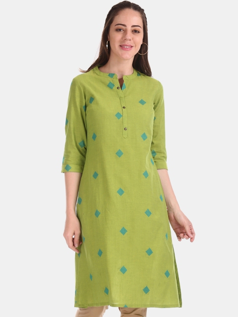

Karigari Women Lime Green Printed Straight Kurta