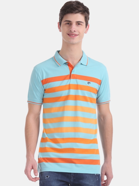 

Ruggers Men Blue & Orange Striped Polo Collar T-shirt
