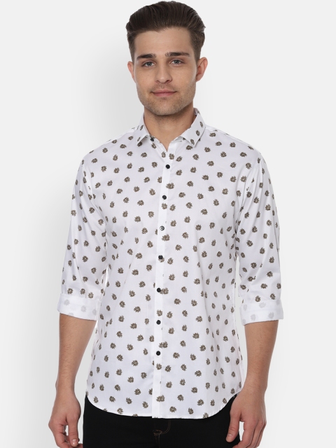 

V Dot Men White & Brown Slim Fit Printed Casual Shirt