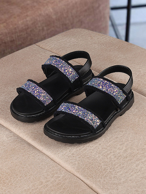 

Walktrendy Unisex Black Comfort Sandals With Glitter Detail
