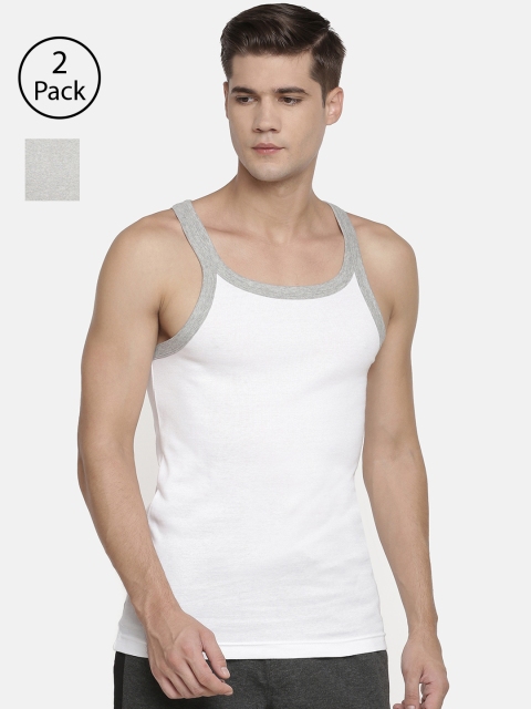 

Macroman M-Series Men Pack of 2 Solid Innerwear Vests MS902-GM-WH, Grey melange