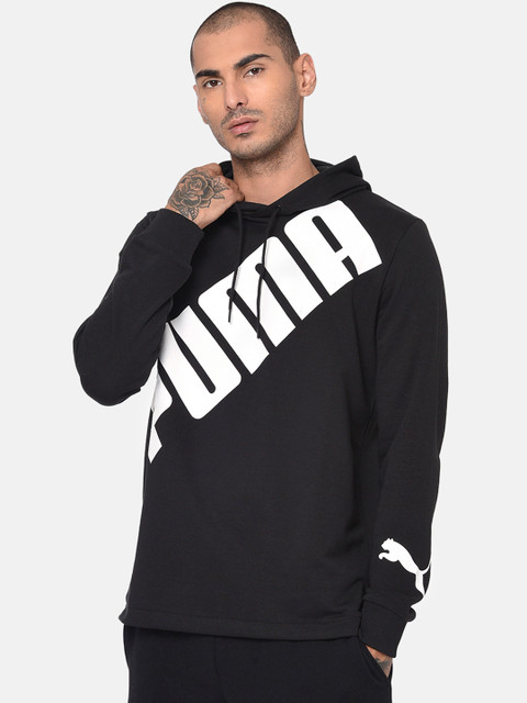 

Puma Men Black & White Printed OS Slant Logo Hoody TR Sweatshirt