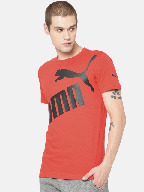 

Puma Men Coral Red Printed Round Neck Off Set Tee T-shirt