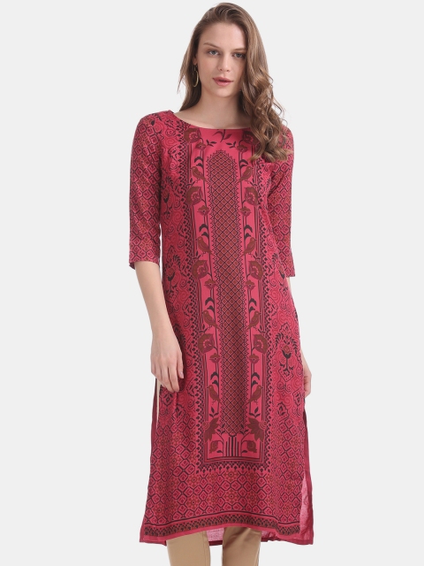 

Karigari Women Pink Printed Straight Kurta