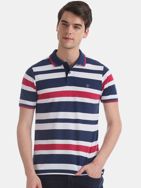 

Ruggers Men Navy Blue & Red Striped Polo Collar T-shirt