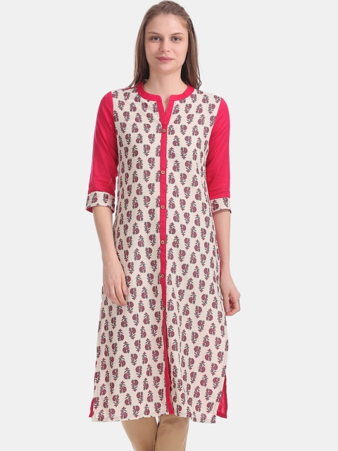 

Karigari Women Magenta & Off-White Printed Straight Kurta