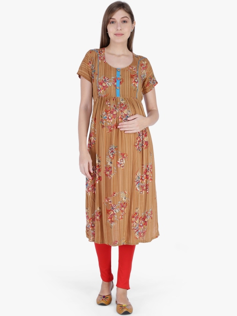 

MomToBe Women Brown Printed Straight Maternity Kurta