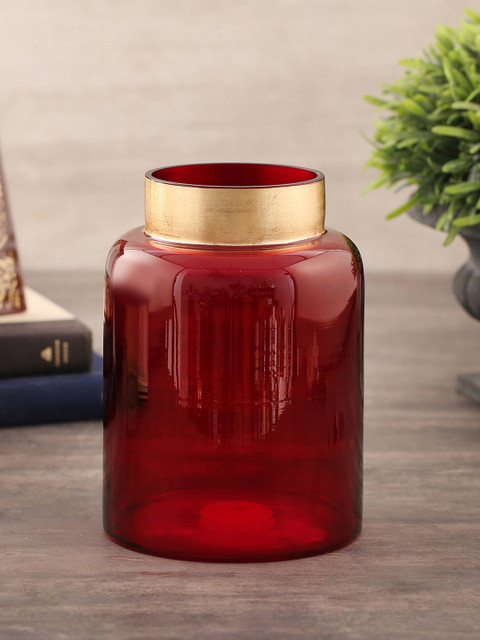 

Pure Home and Living Red & Gold-Toned Small Ruby Red Glass Flower Vase