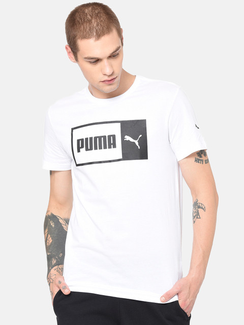 

Puma Men White Logo Split Printed Round Neck T-shirt
