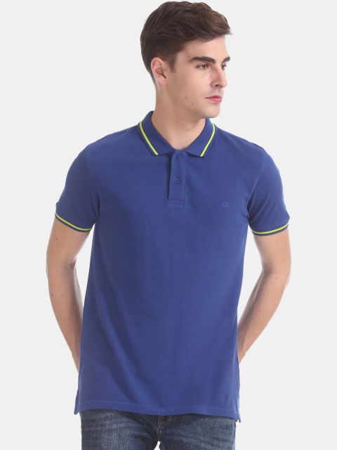 

Ruggers Men Blue Solid Polo Collar Pure Cotton T-shirt