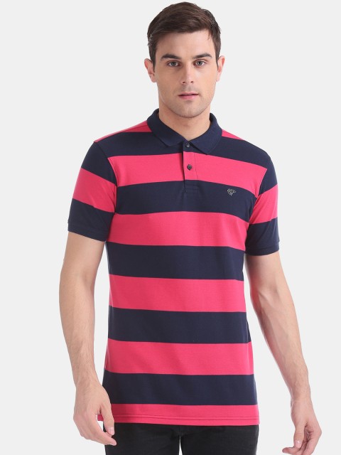 

Ruggers Men Pink Striped Polo Collar T-shirt
