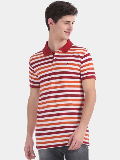 

Ruggers Men White Striped Polo Collar T-shirt