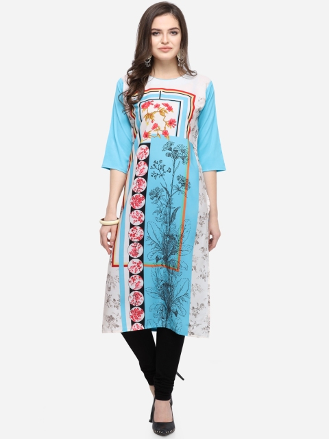 

7Threads Women Blue Floral Printed Straight Kurta