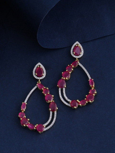 

Tistabene Gold-Plated Pink Teardrop Shaped Drop Earrings